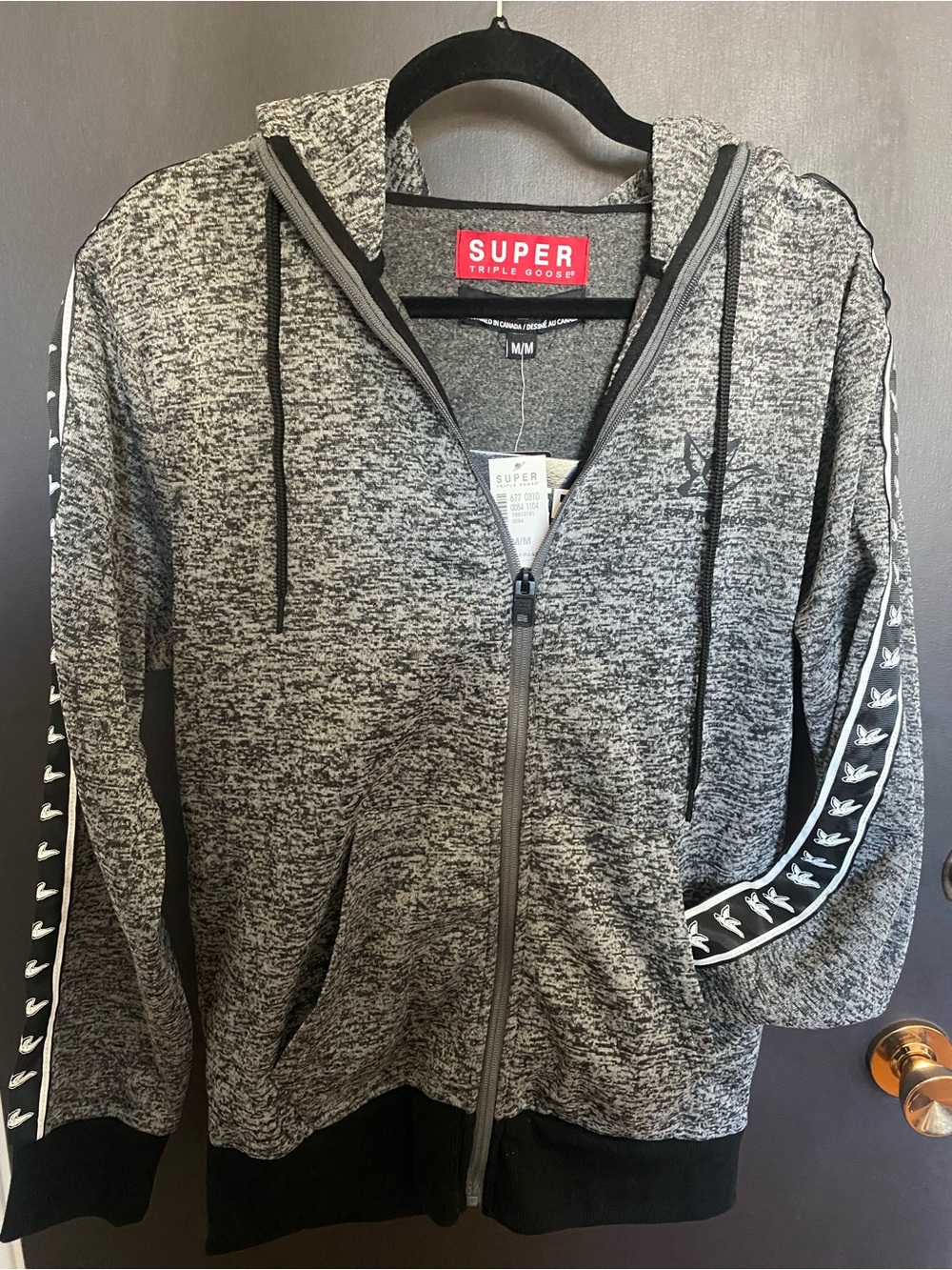 Men's Gray Marled Full-Zip Hoodie with Logo Tape